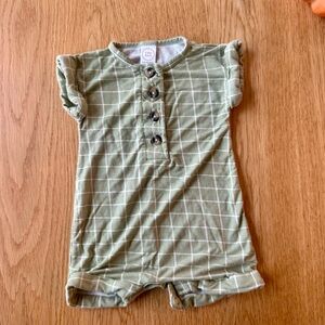 Lou Lou & Company Olive Plaid Checkered Gingham One Piece Baby Romper!